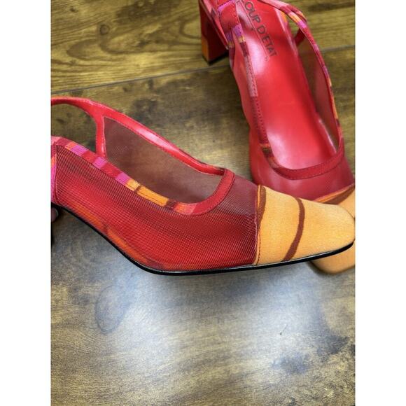 Vintage Coup D’Etat Orange Red Pink Slingback Mesh Slingback Retro Style 7.5 - Picture 3 of 6